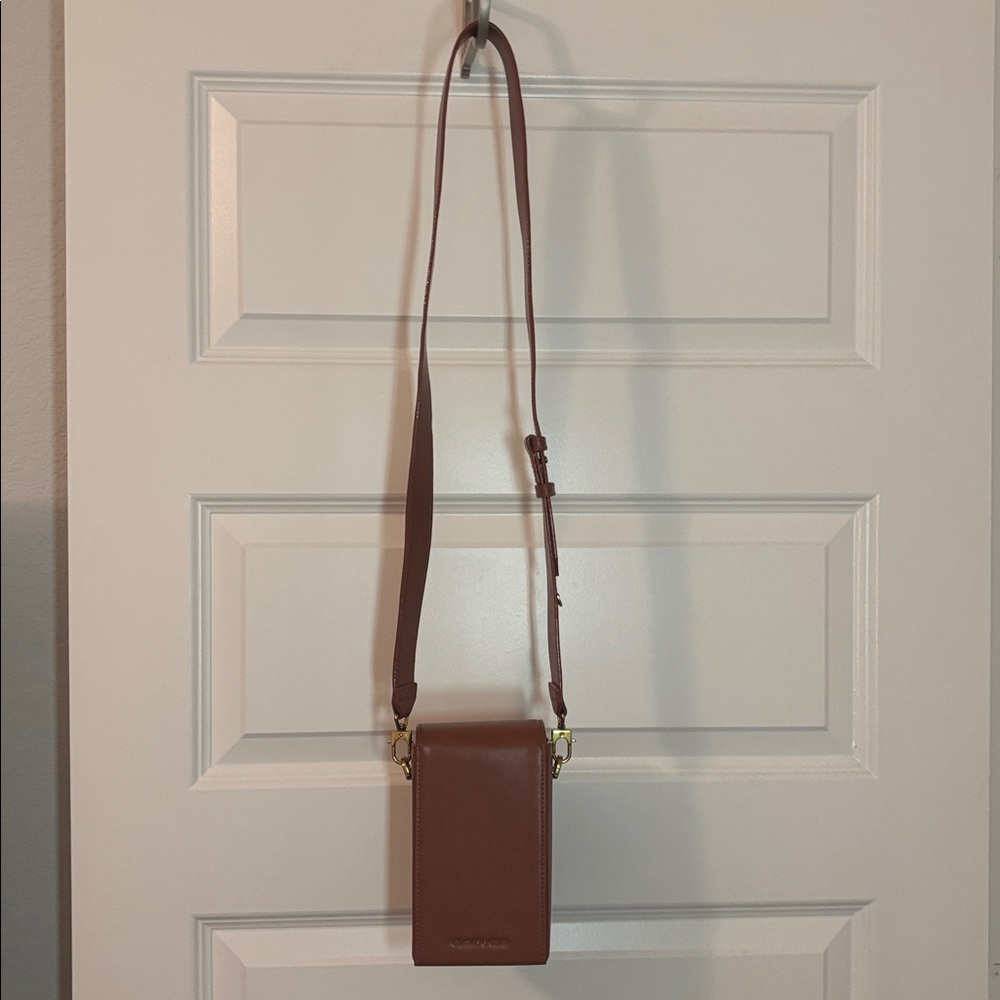 Charles & Keith Tan Brown Leather elongated Crossbody Bag magnetic closure - Picture 3 of 16